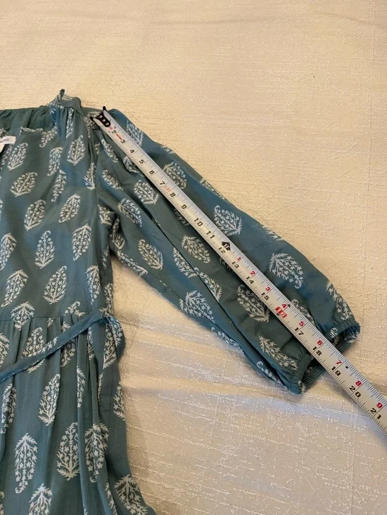 Lucky Brand Blue White Floral Tiered A-Line Dress 3/4 Sleeve S - Picture 7 of 9